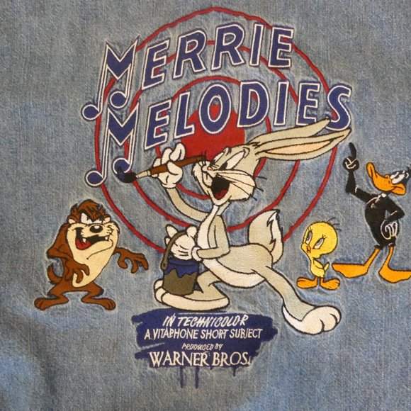 Merrie Melodies Vintage 1990's Warner Bros Studio Store Denim Button Down Shirt - Picture 4 of 4